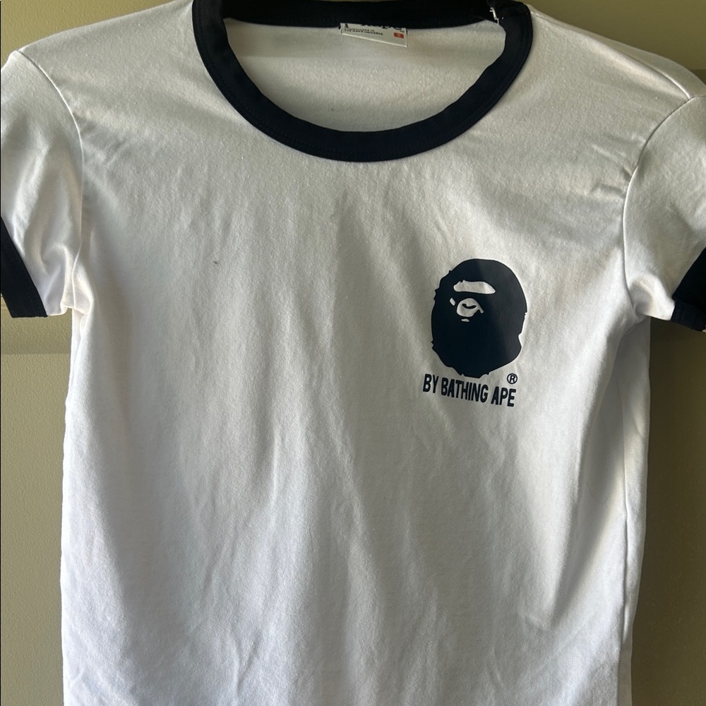 By Bathing Ape Women’s White Ringer Tee with Black Trim